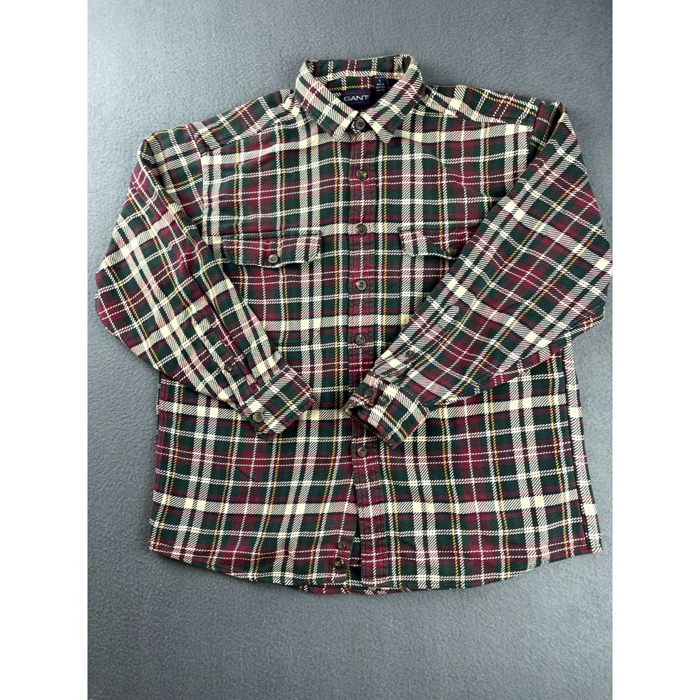 Gant Flannel Shirt‎ Men's L Red Tartain Plaid Button Up VTG Outdoor Long Sleeve